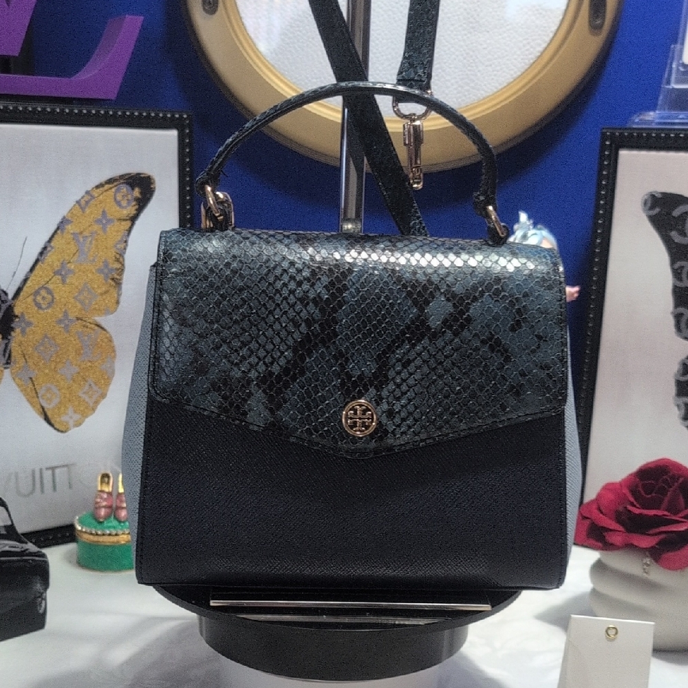 Tory Burch Blue Python Effect & Blue Color Block … - image 1